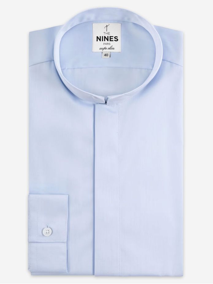 Camicia antipiega collo invertito azzurro