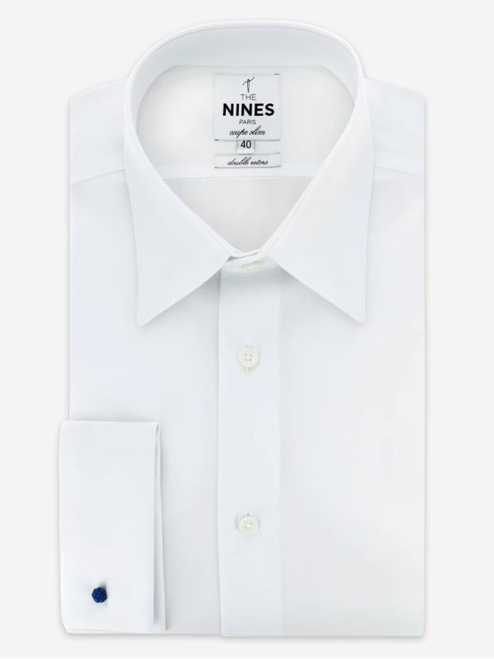 Camicia collo francese bianca con polsini doppi
