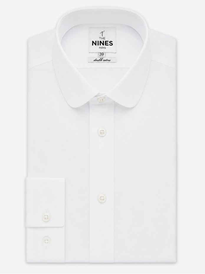 Camicia collo tondo (club) in poplìn bianco