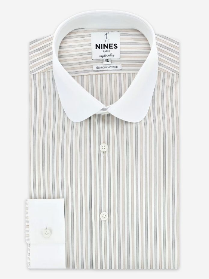 Camicia collo tondo antipiega a righe marroni