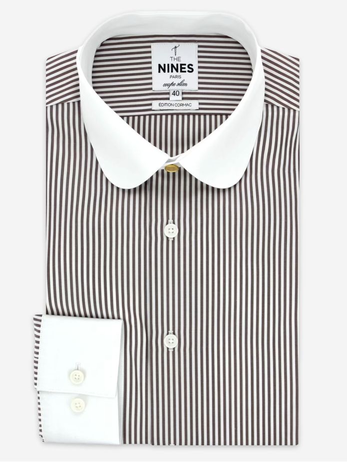 Camicia collo tondo (club) a righe marrone