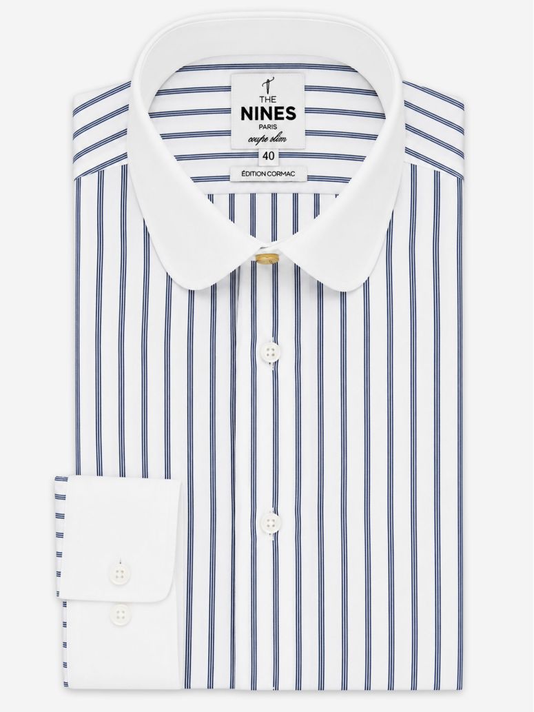Camicia collo tondo (club) a triple righe blu navy