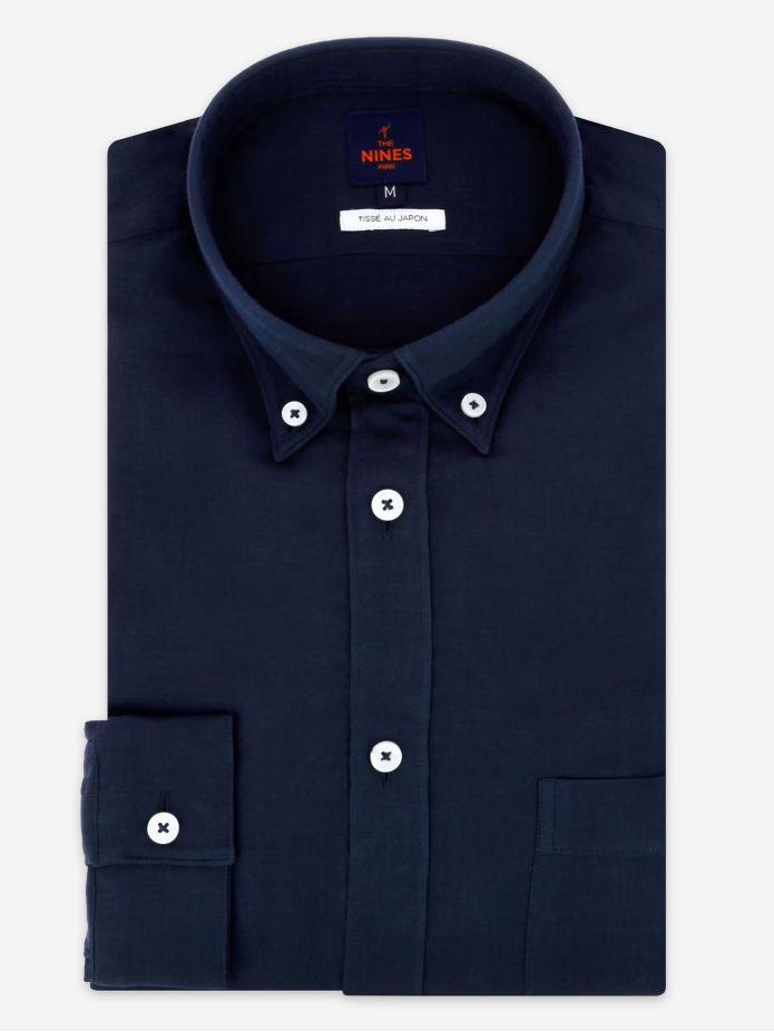 Camicia in garza di cotone blu navy collo button-down