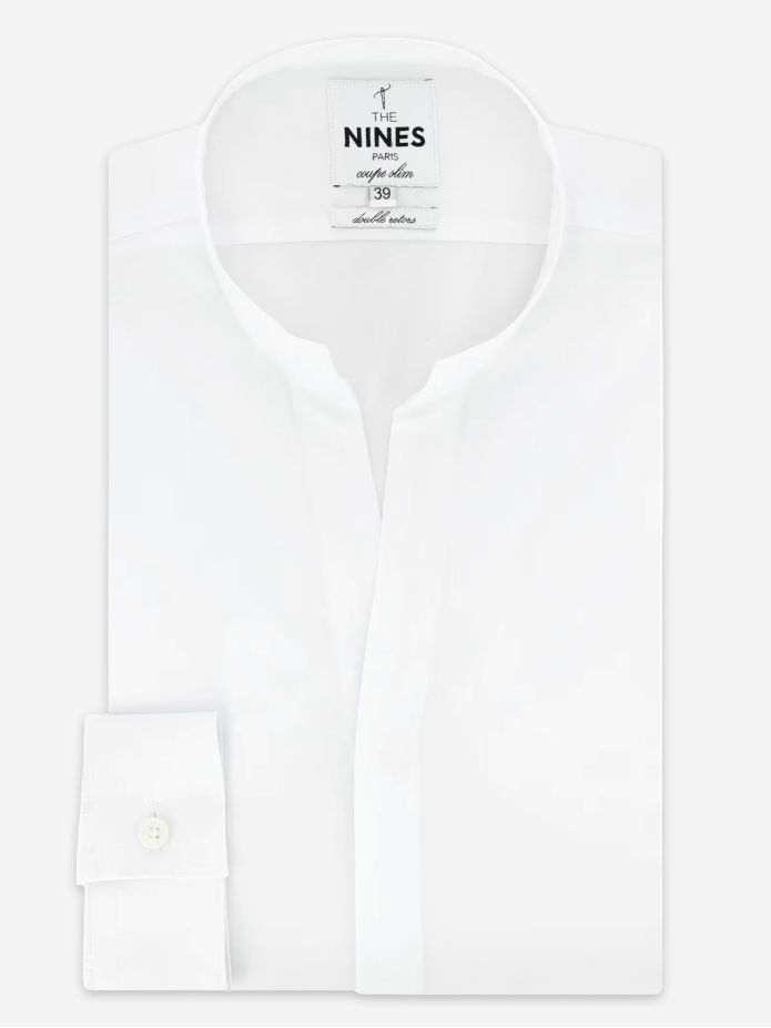 Camicia collo dritto aperto in popeline bianca