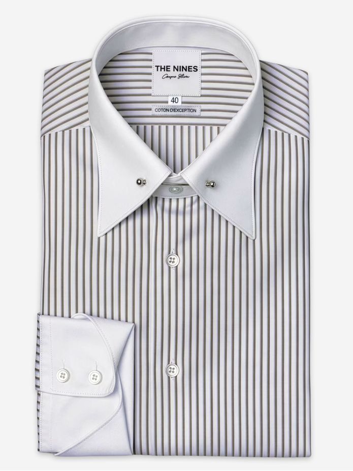 Camicia col épingle a righe marrone e celeste