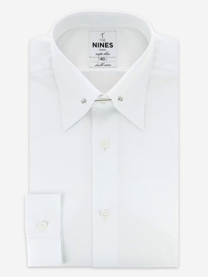Camicia col épingle a righe marrone e celeste