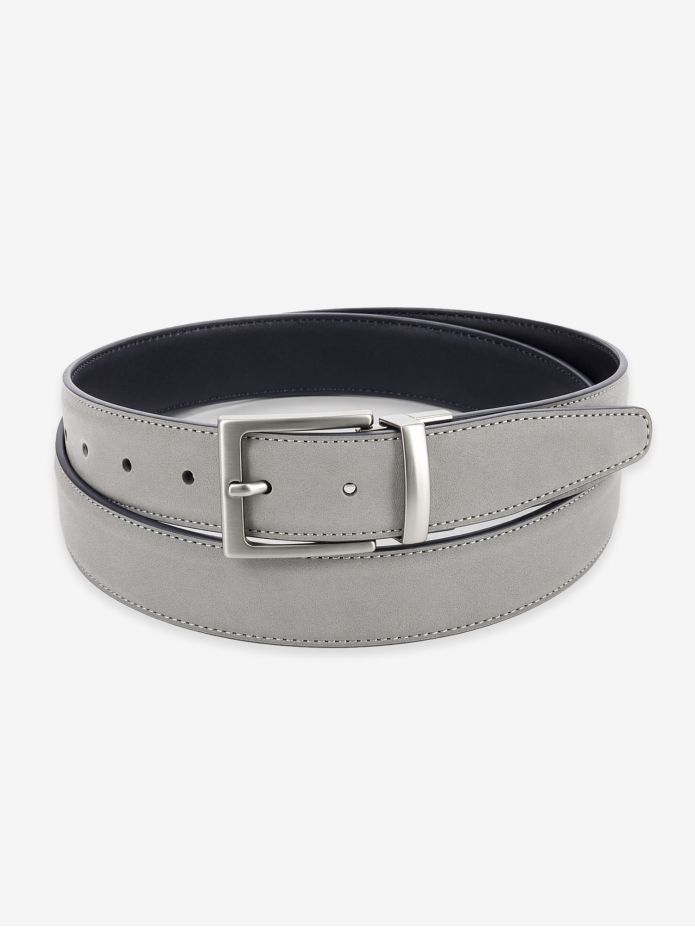 Cintura reversibile blu navy pelle e grigio nabuk - Clint