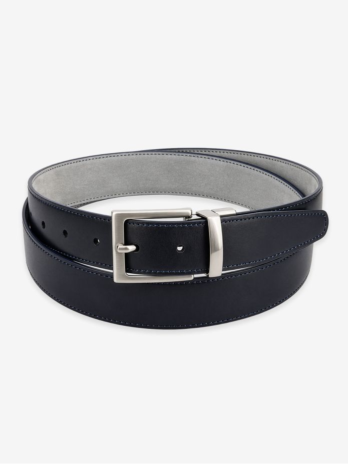 Cintura reversibile blu navy pelle e grigio nabuk - Clint