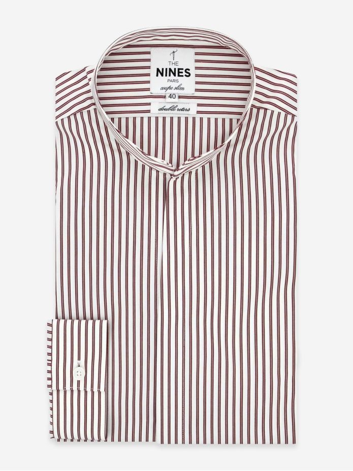 Camicia collo dritto aperto a righe bordeaux
