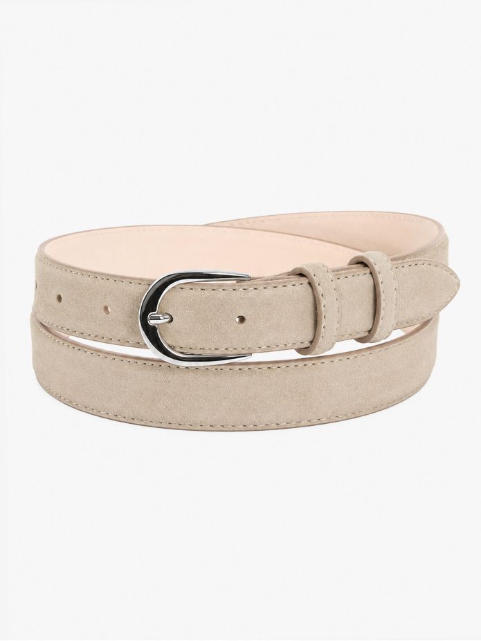 Cintura sottile beige fibbia argentata in nubuck - Gab