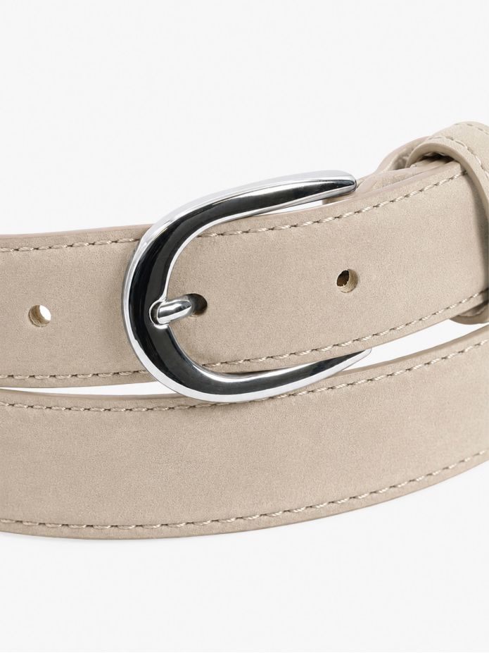 Cintura sottile beige fibbia argentata in nubuck - Gab