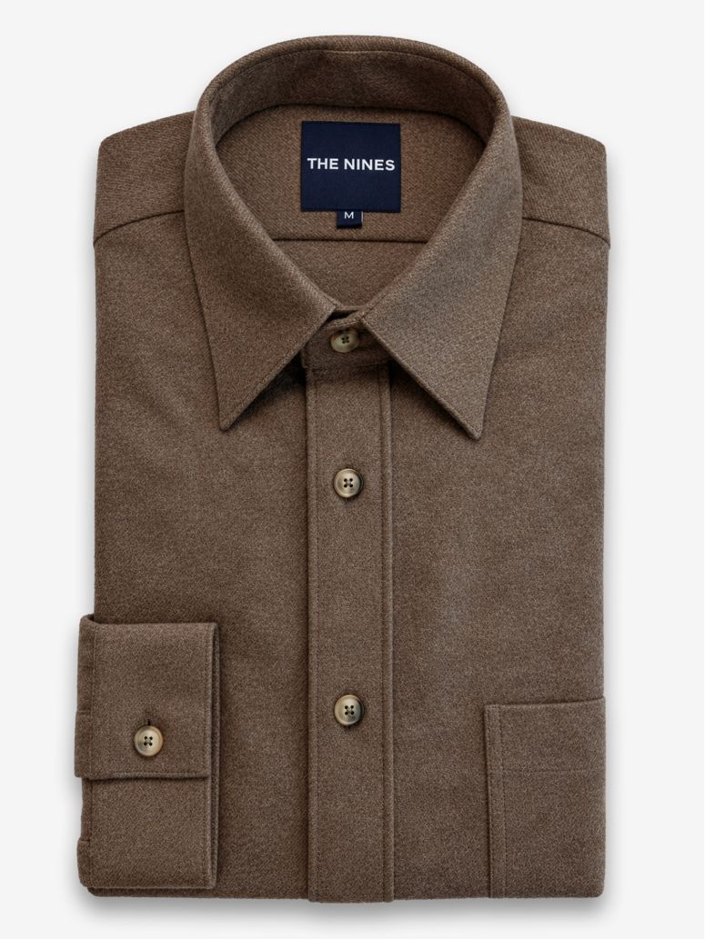 Camicia collo francese in flanella marrone