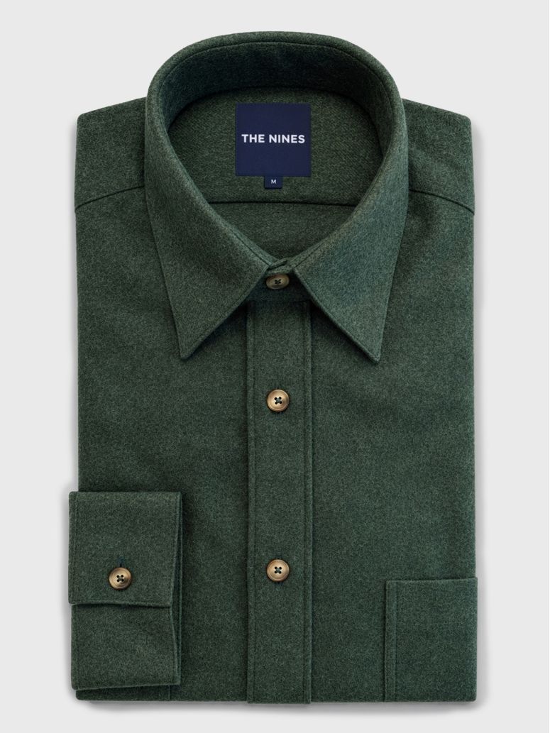 Camicia collo francese in flanella verde foresta