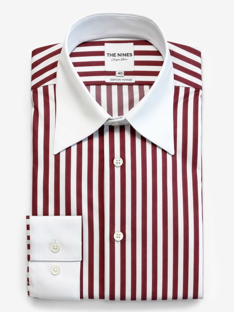 Camicia collo francese anti-piega a righe bordeaux