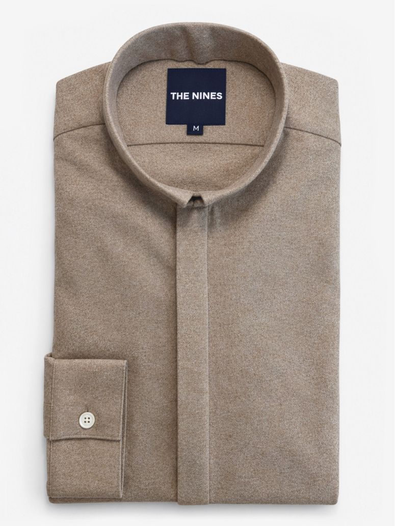 Camcia collo rovesciato in flanella beige