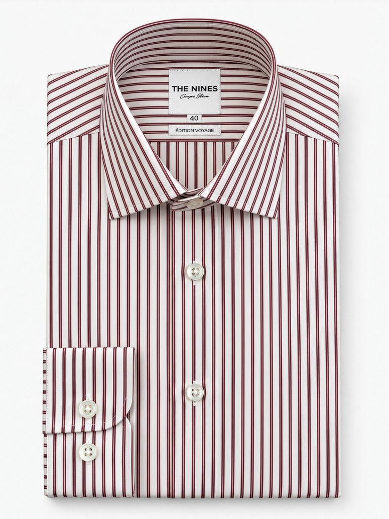 Camicia collo italiano anti-piega a righe bordeaux