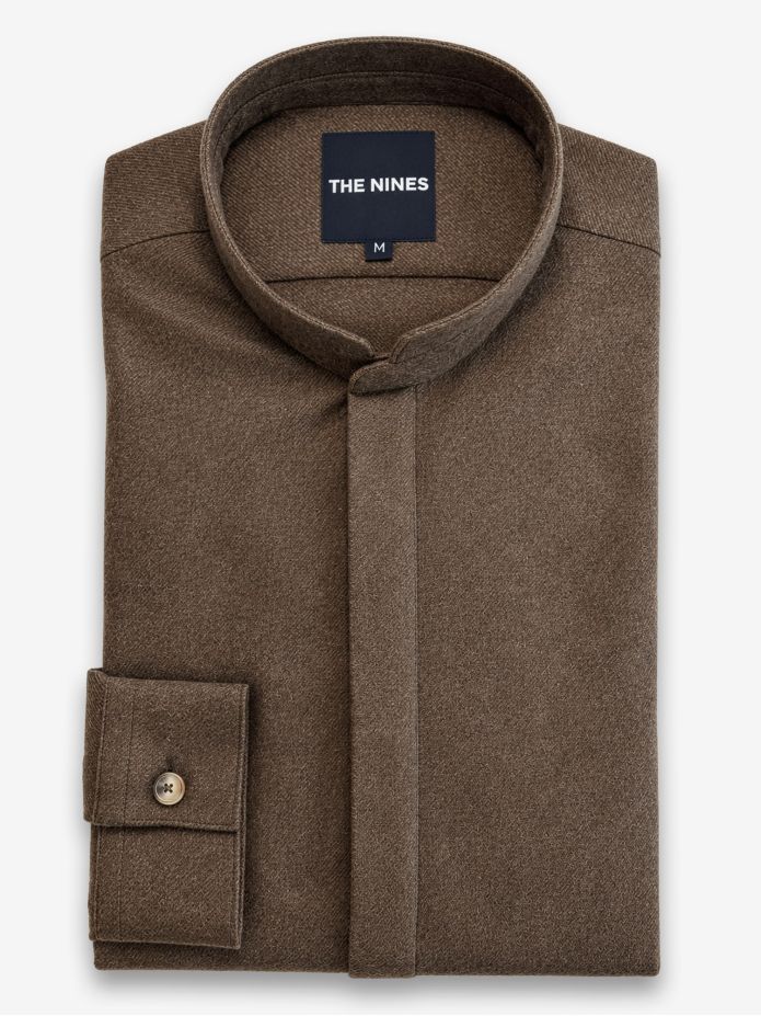 Camicia Mao Flanella Marrone