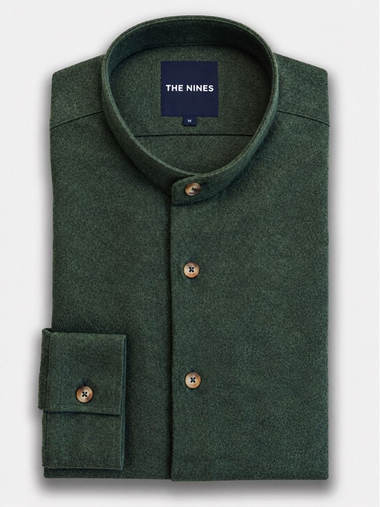 camicia collo senza alette in flanella verde foresta