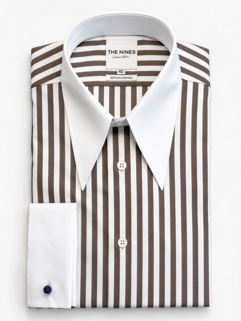 Camicia Colletto a Punta Rigata Marrone Pm Cormac
