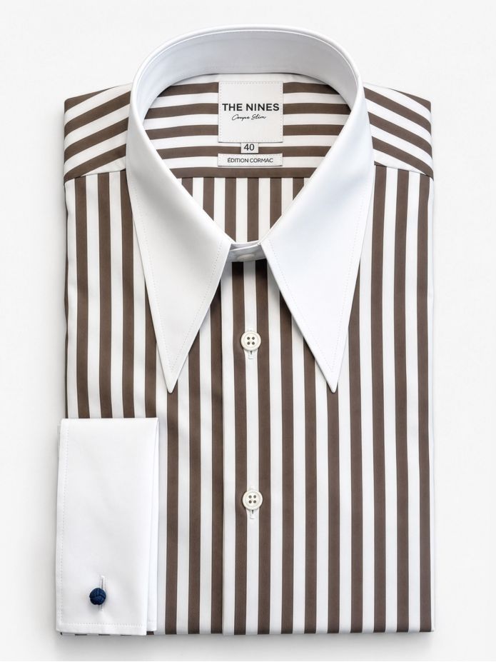 Camicia Colletto a Punta Rigata Marrone Pm Cormac