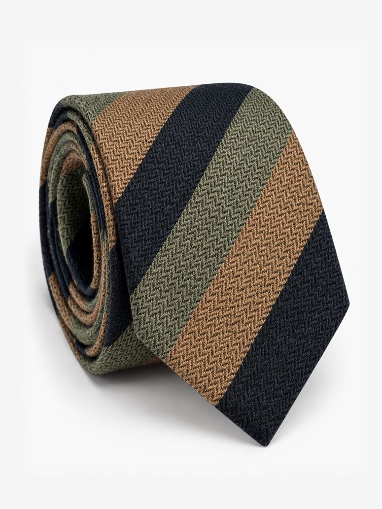 Cravatta Lino Larghe Righe Navy e Verde