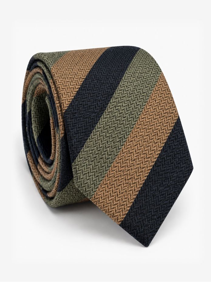 Cravatta Lino Larghe Righe Navy e Verde