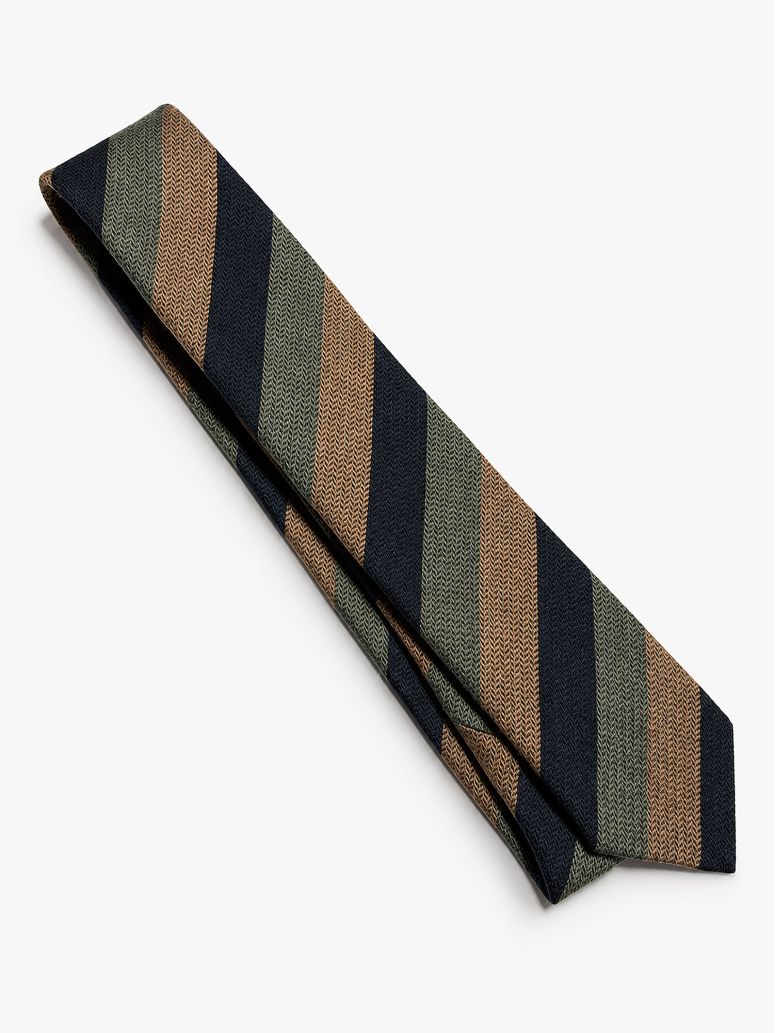 Cravatta Lino Larghe Righe Navy e Verde