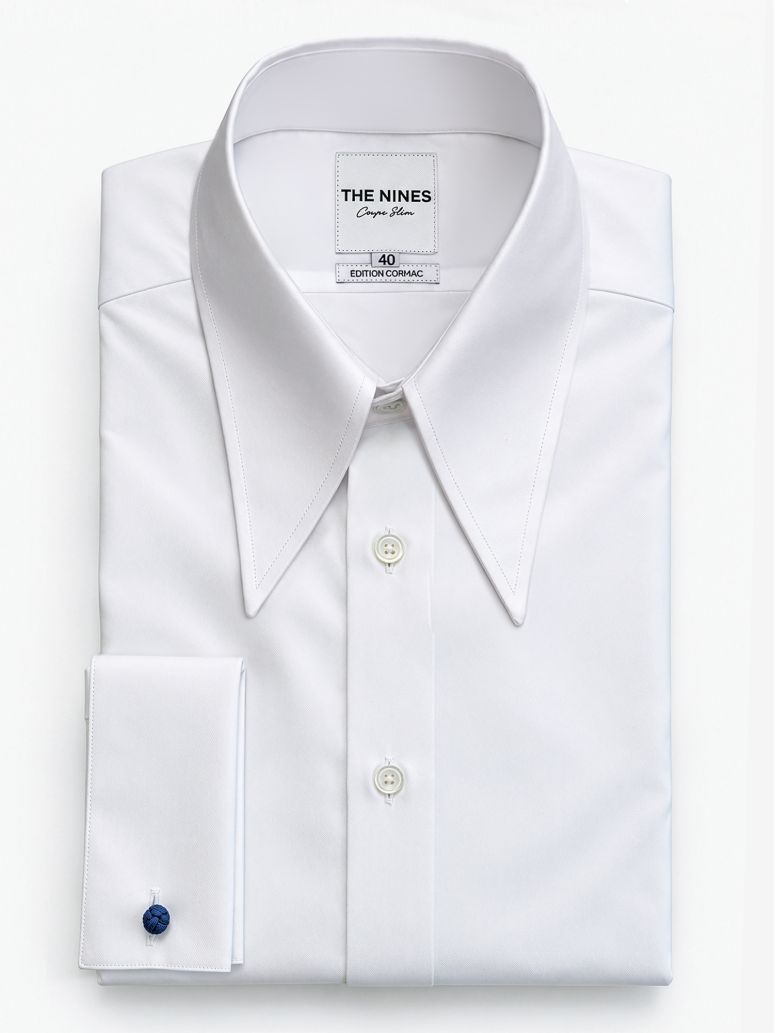 Camicia infroissable collo a punte in popeline bianco