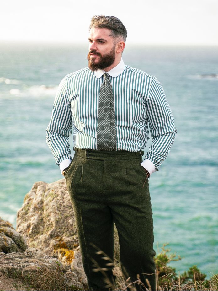 Camicia collo tondo (club) a righe verdi