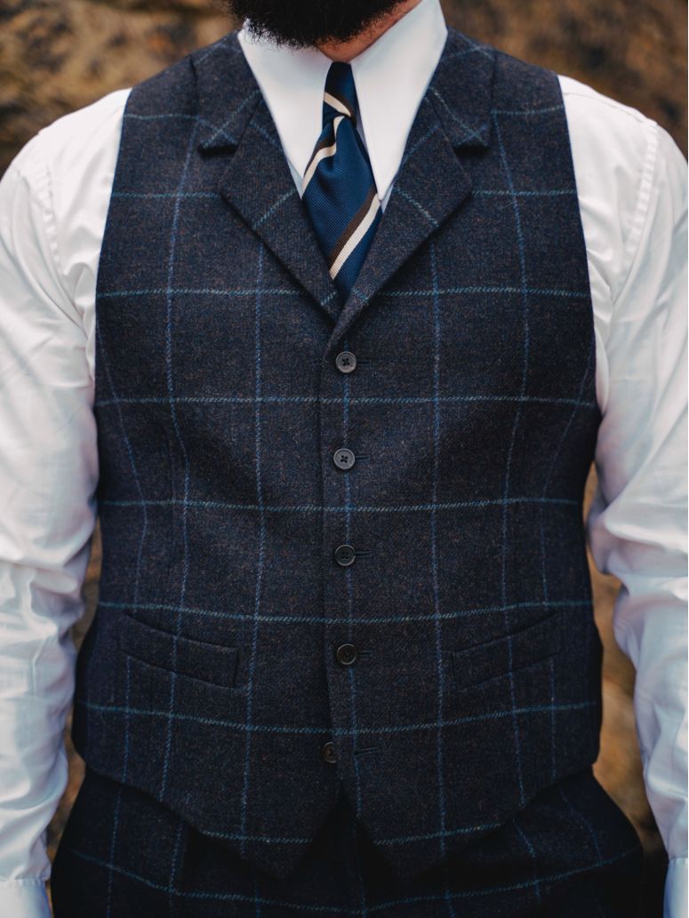 Gilet da abito a quadri blu navy Braemer