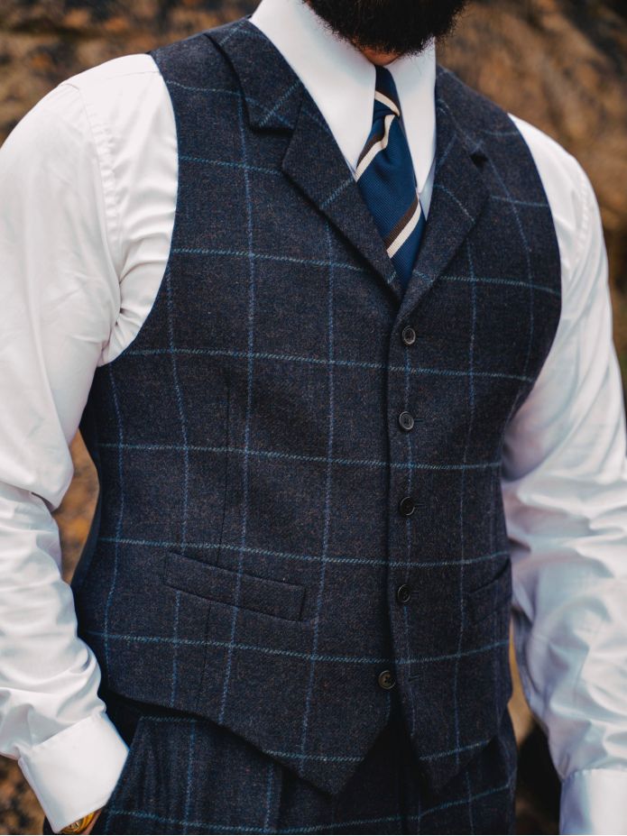 Gilet da abito a quadri blu navy Braemer