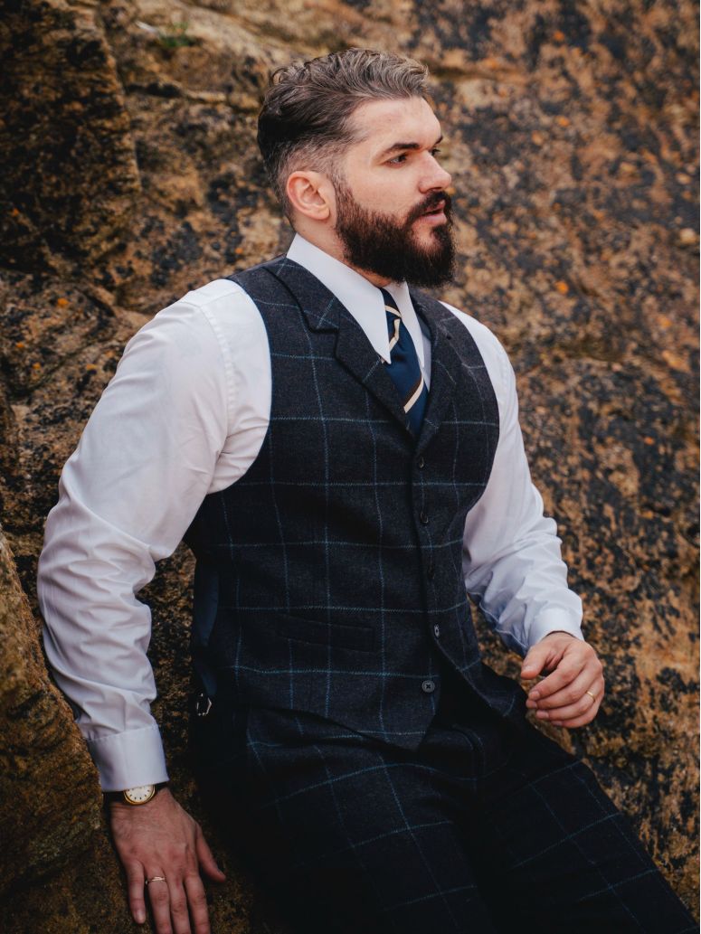 Gilet da abito a quadri blu navy Braemer
