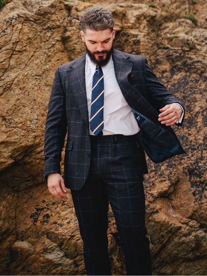 Pantaloni da abito a quadri blu navy Braemer