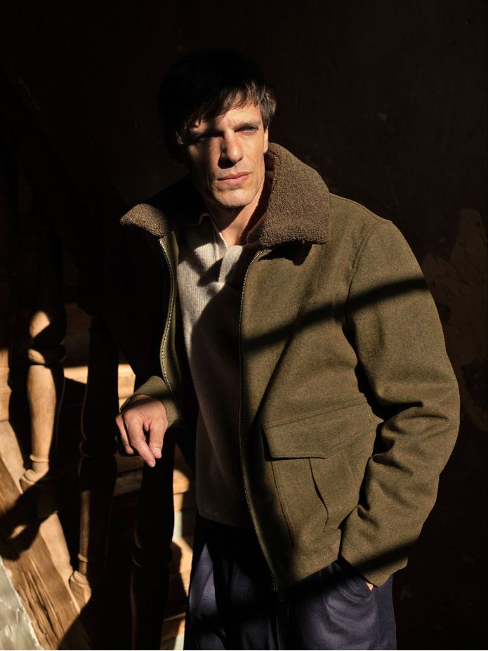 Giubbotto con zip in lana verde loden John - The Nines