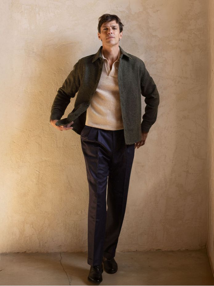 Maglione beige a maglia inglese con collo polo Finn