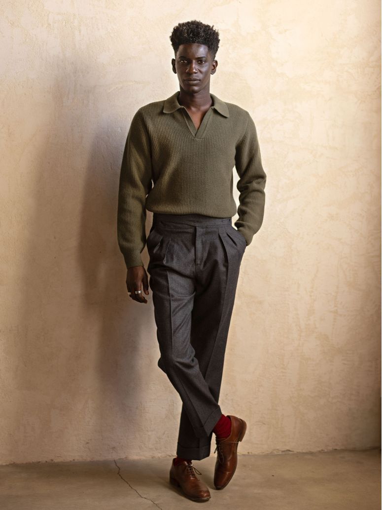 Maglione verde a maglia con collo polo Finn