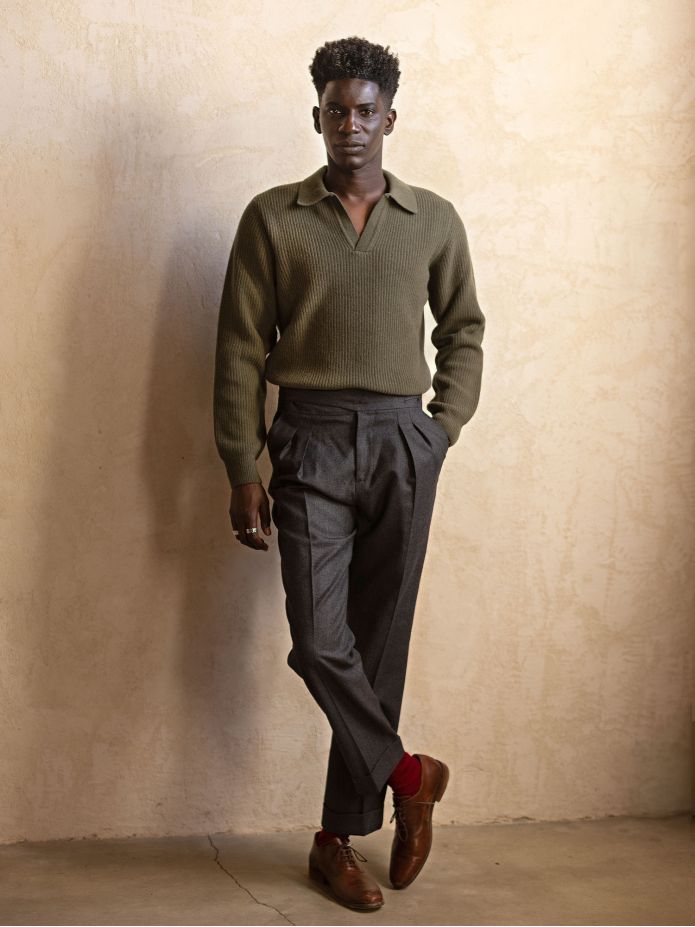 Maglione verde a maglia con collo polo Finn