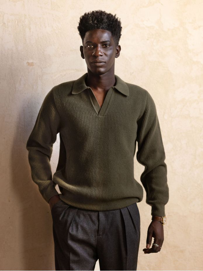 Maglione verde a maglia con collo polo Finn