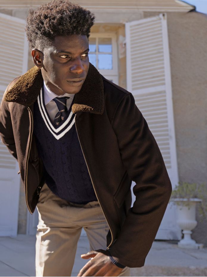 Maglione blu navy con scollo a V Scott