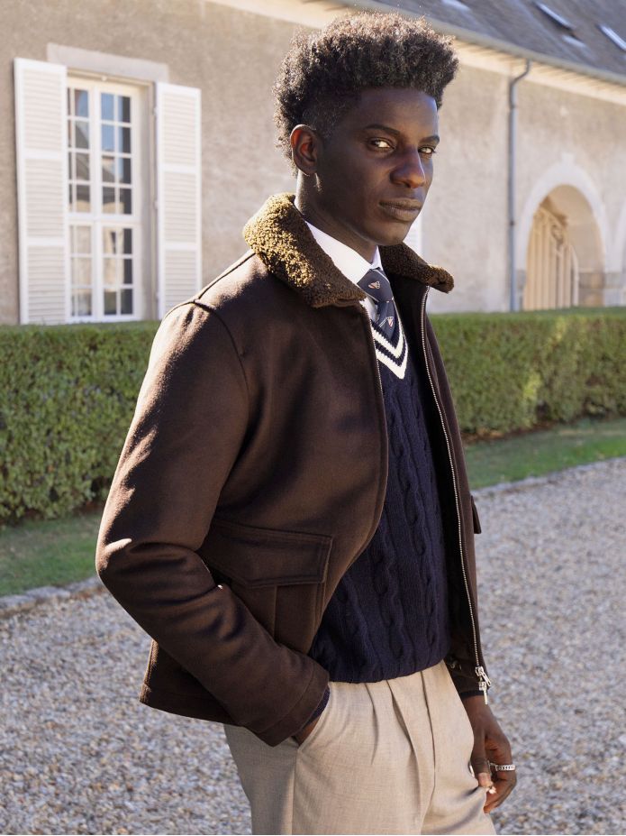 Maglione blu navy con scollo a V Scott