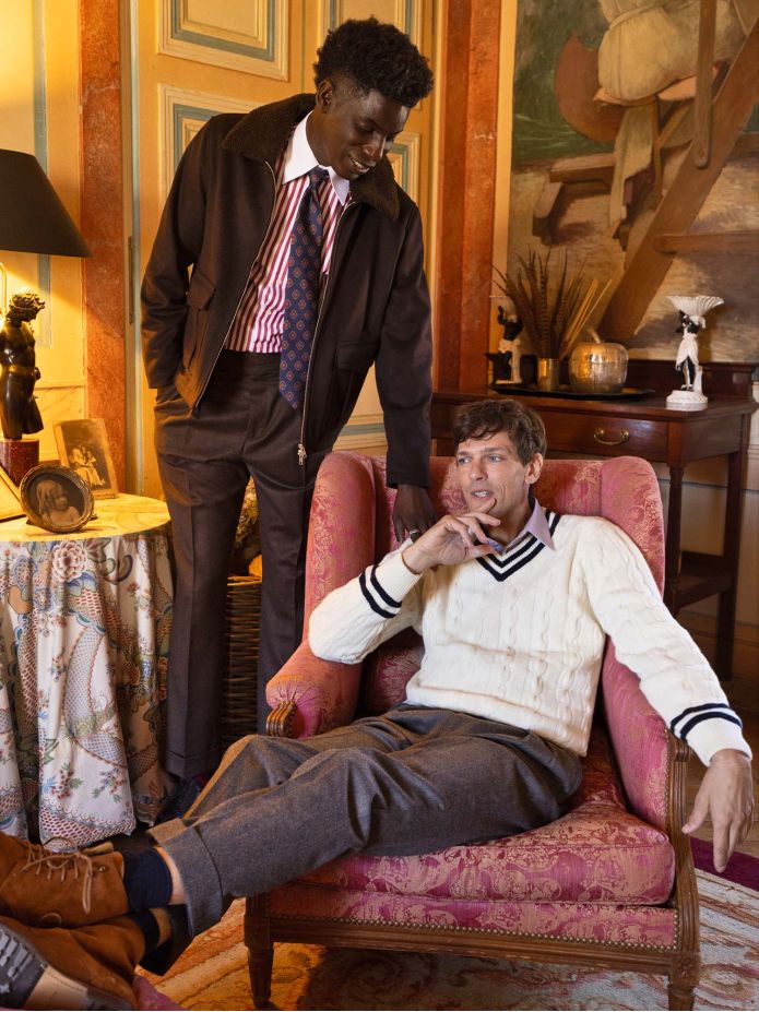 Maglione écru a trecce con scollo a V Scott