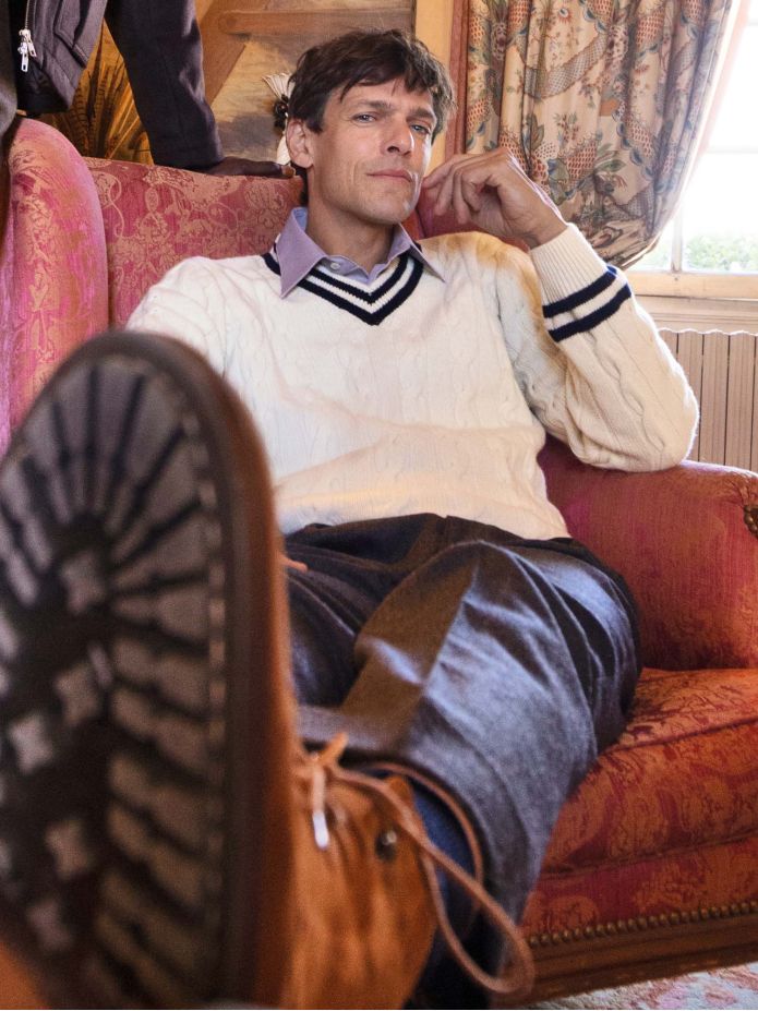 Maglione écru a trecce con scollo a V Scott