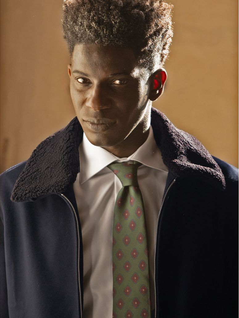 Camicia collo italiano in twill bianco a polsini mousquetaires