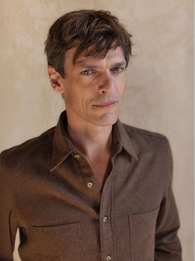 Camicia collo francese in flanella marrone