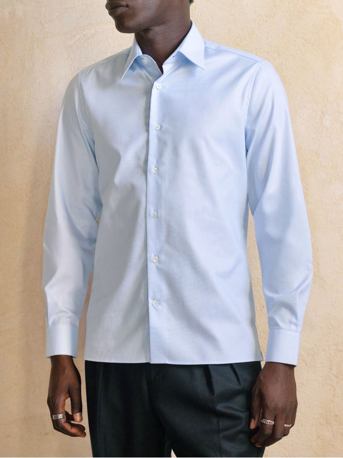 Camicia collo francese anti-piega in Royal Oxford blu cielo
