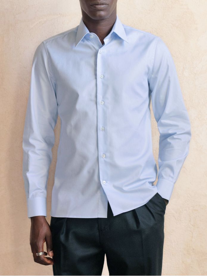 Camicia collo francese anti-piega in Royal Oxford blu cielo