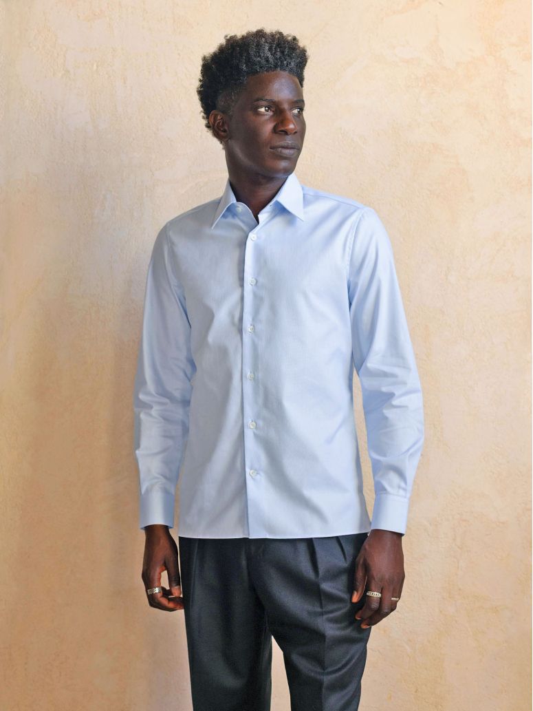 Camicia collo francese anti-piega in Royal Oxford blu cielo