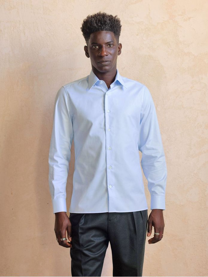Camicia collo francese anti-piega in Royal Oxford blu cielo