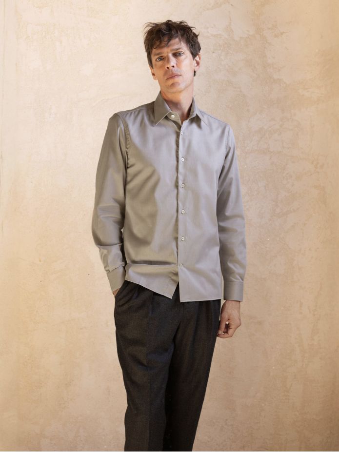 Camicia collo francese anti-piega in Royal Oxford marrone