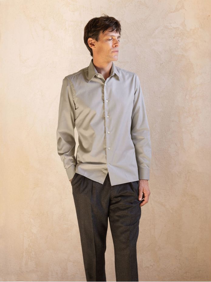 Camicia collo francese anti-piega in Royal Oxford marrone